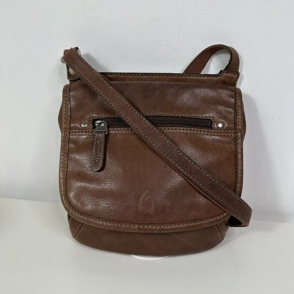 Fossil Brown Leather Saddle Crossbody Messenger Flap Bag - Picture 1 of 12